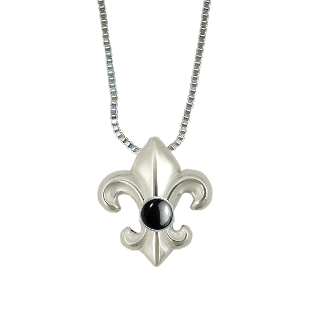 Sterling Silver Fleur de Lis Pendant Necklace With Hematite